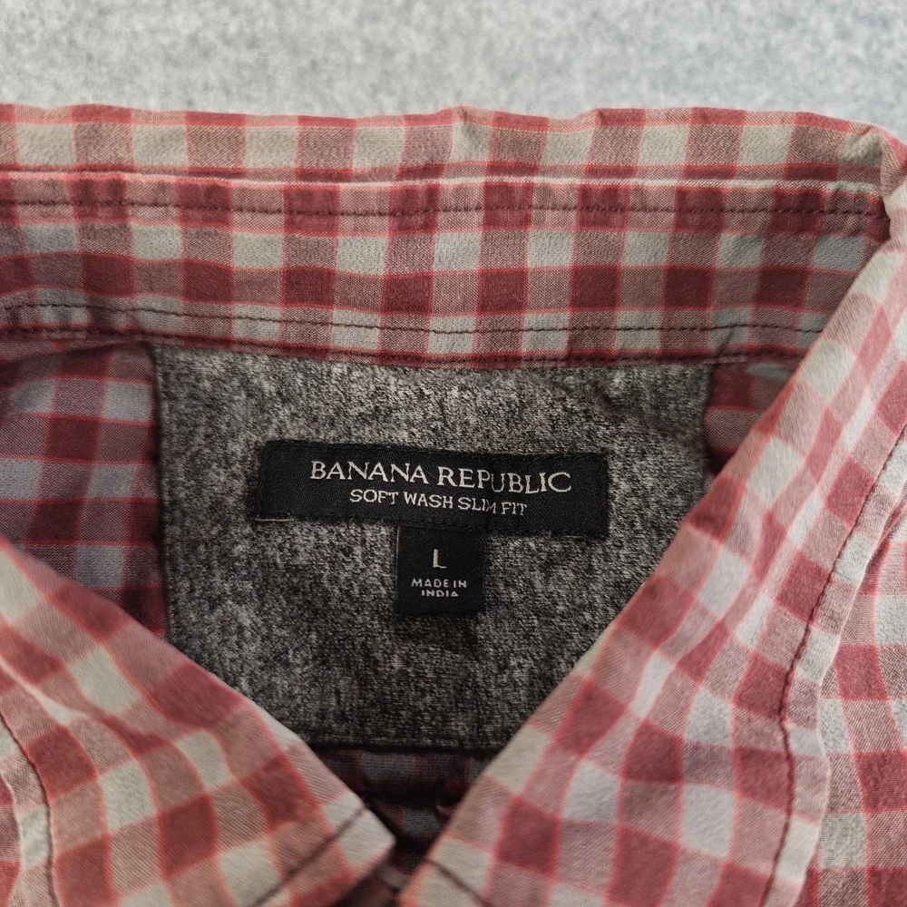 Banana Republic Shirt Mens Large Soft Wash Slim Fit Red Check Long Sleeve Button